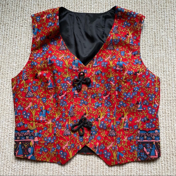 Jackets & Blazers - VINTAGE RED ASIAN INSPIRED FROG CLASP VEST